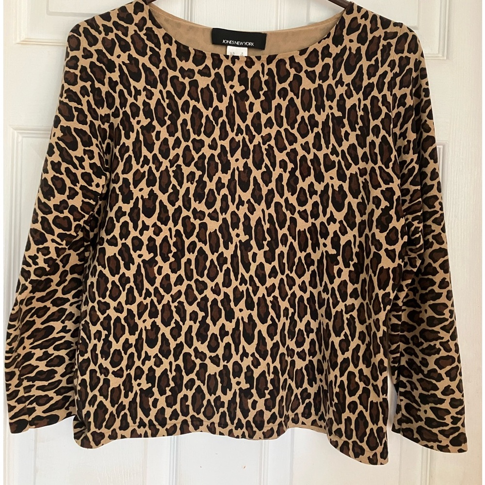 Jones New York Vintage Women’s Leopard Print Jersey Top size S”